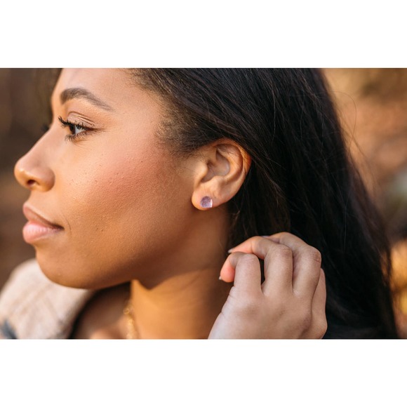 *February* Raw Light Amethyst Earrings - Picture 5 of 5